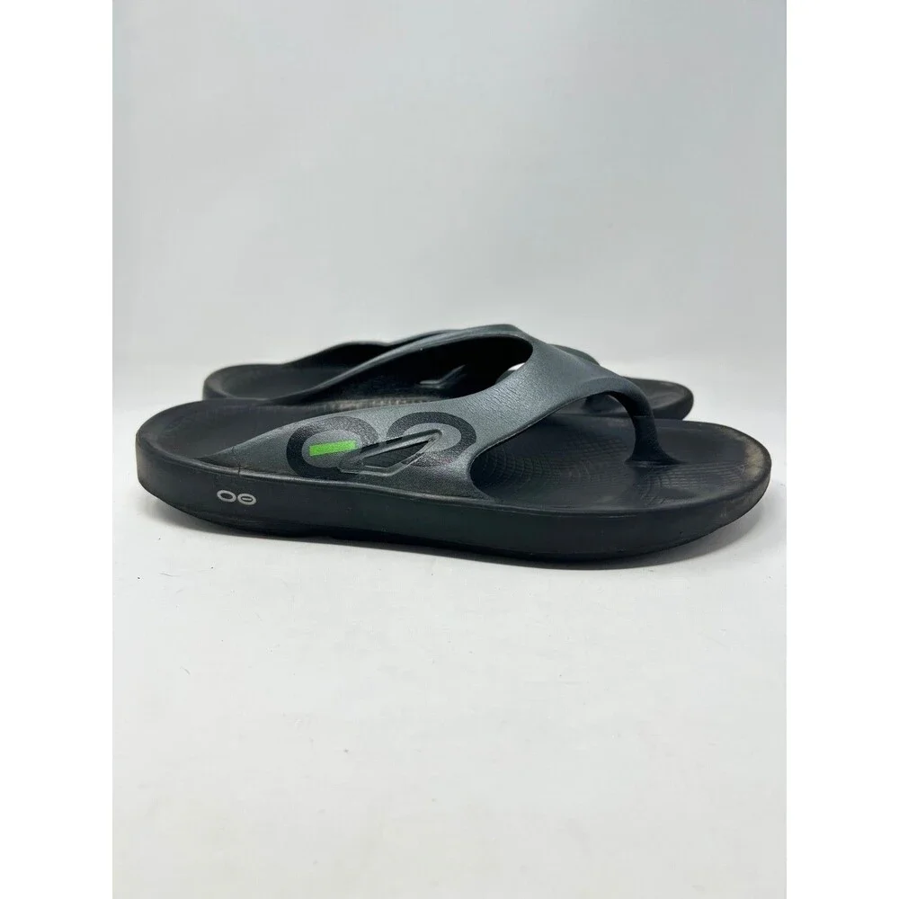 OOFOS Recovery Sandals US Mens 13 Black Flip Flop Thong Graphite Shoes